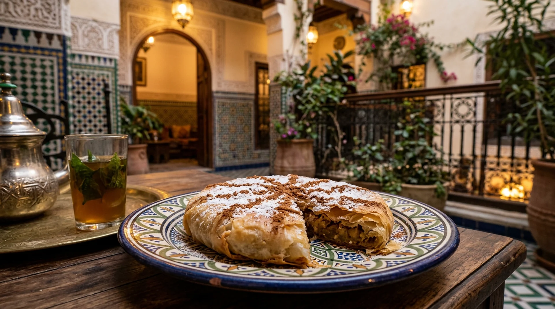 Pastilla at a Fez riad table