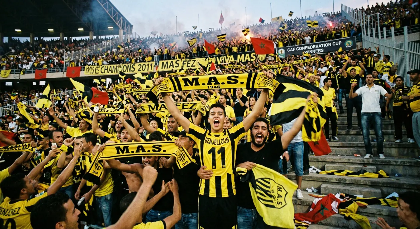 MAS Fez fans celebrating the 2011 CAF Confederation Cup final at Fez Grand Stadium