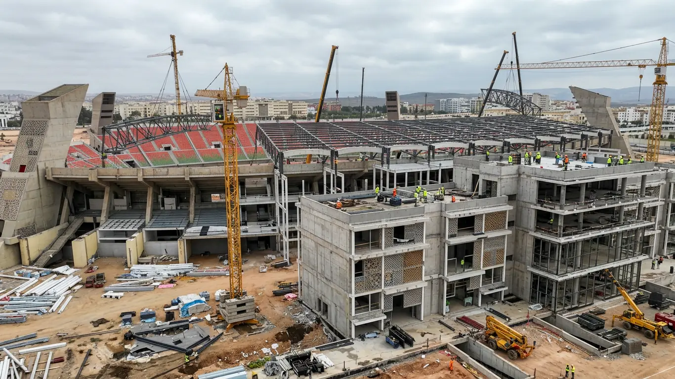 Phase 2 renovation construction under way at Fez Grand Stadium, ahead of the 2030 FIFA World Cup