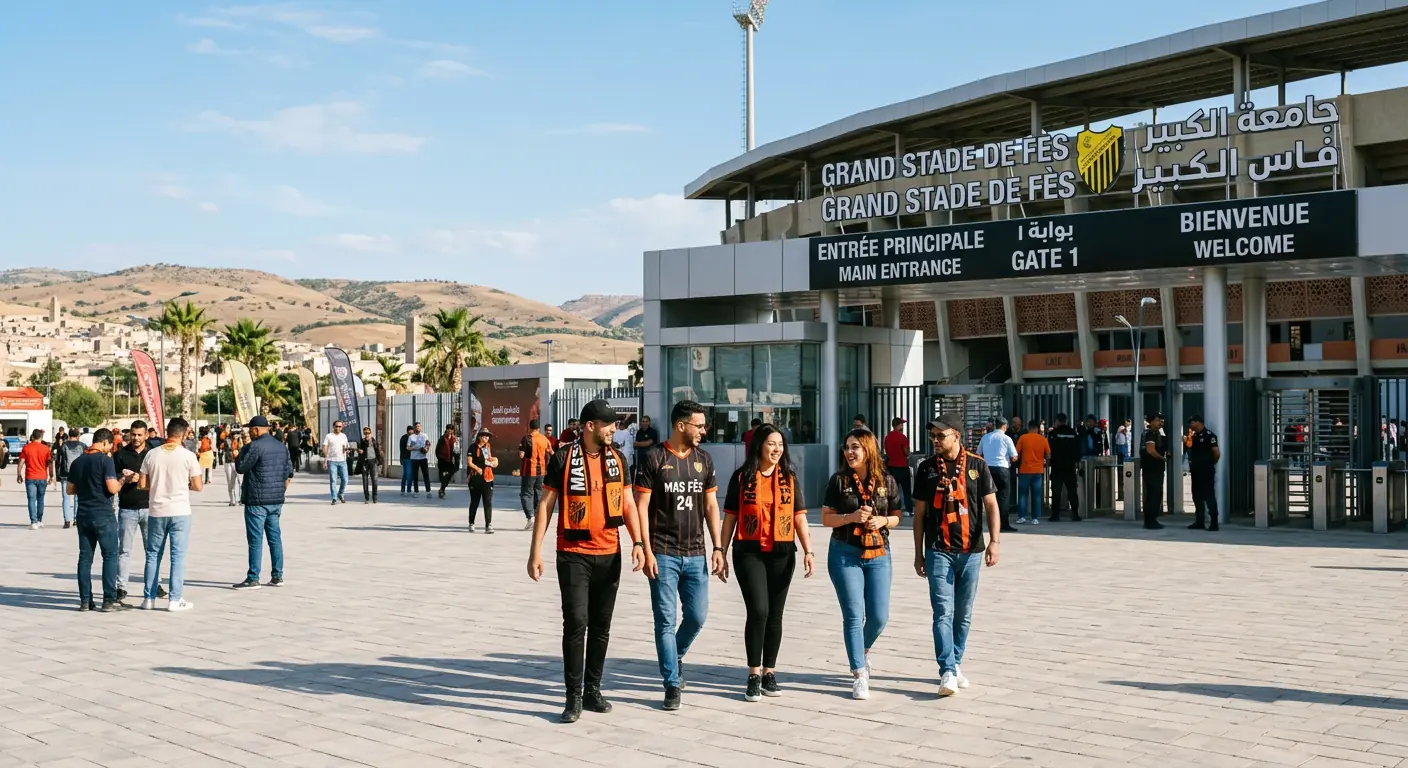 Fez Grand Stadium's main entrance today, following the 2025 renovation