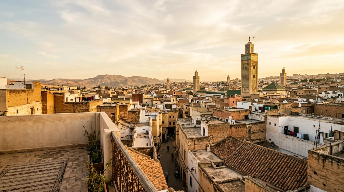 Fez Medina rooftop view, the recommended area to stay for Fez Grand Stadium visitors
