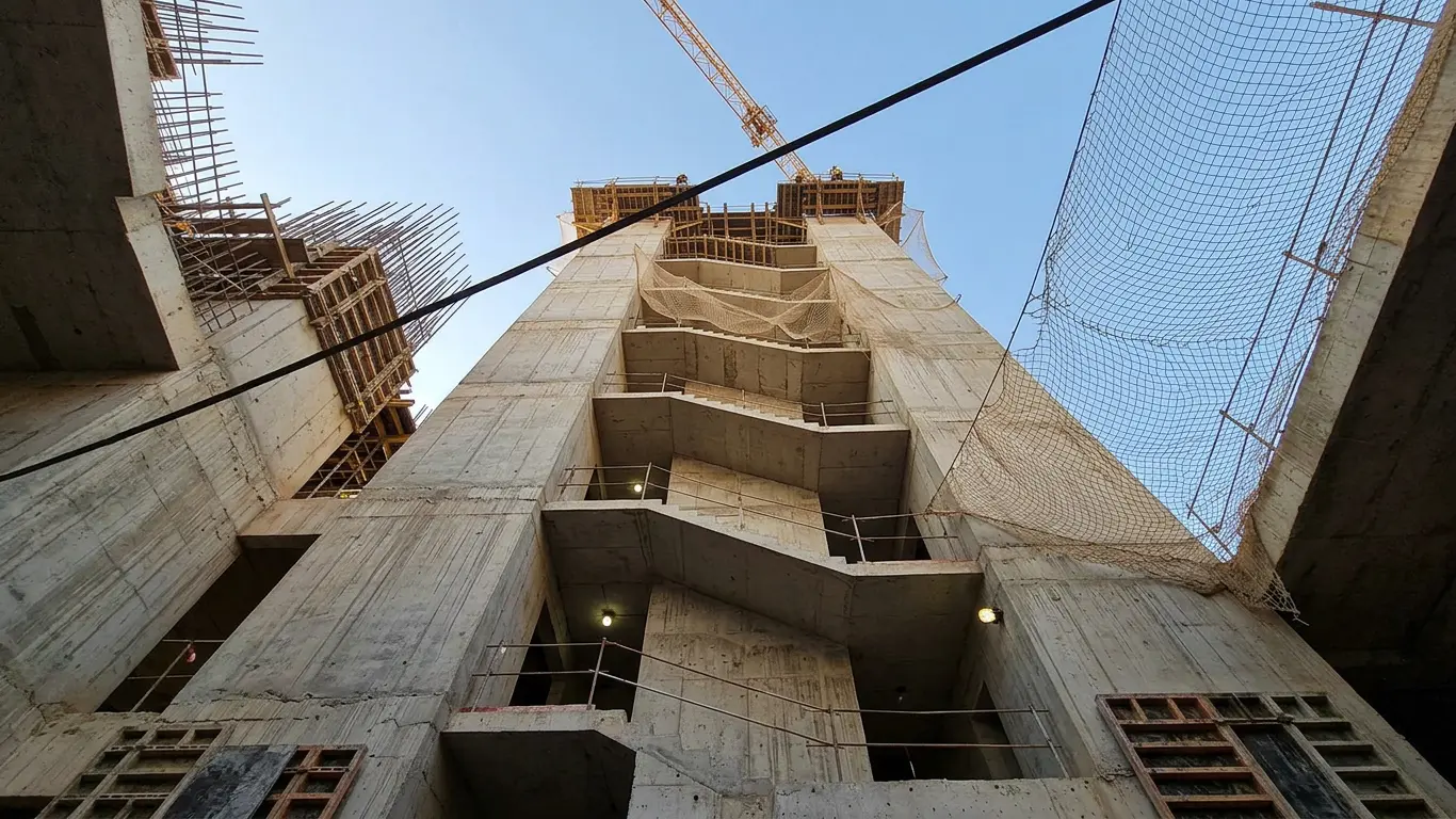 One of Grand Stade Hassan II's 32 monumental stair towers under construction, El Mansouria near Casablanca