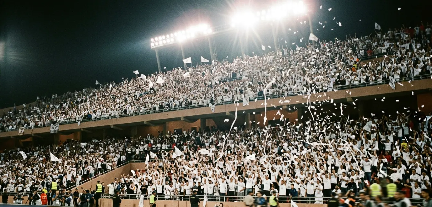 Crowd celebration at Grand Stade de Marrakech during the 2014 FIFA Club World Cup final