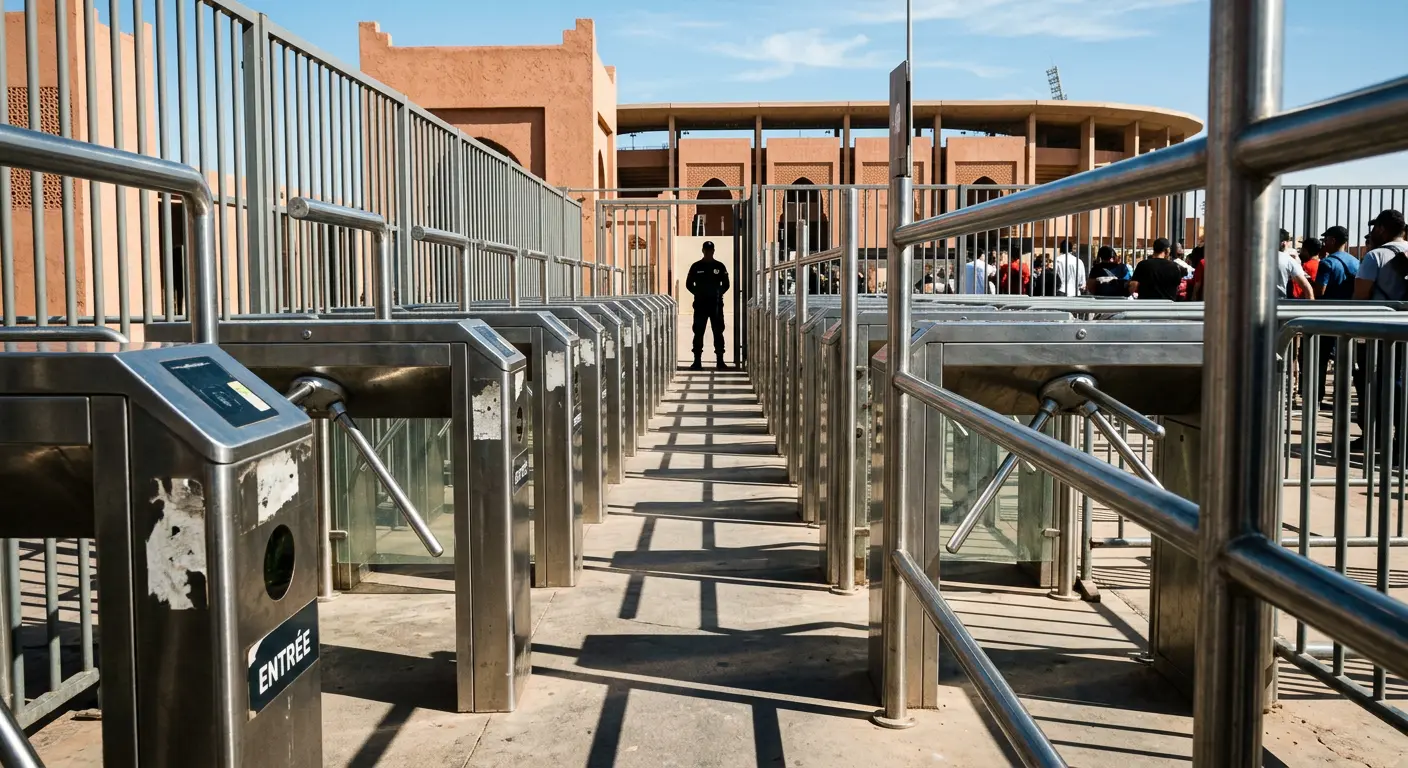 Grand Stade de Marrakech's main entrance today, following the completed Phase 1 renovation
