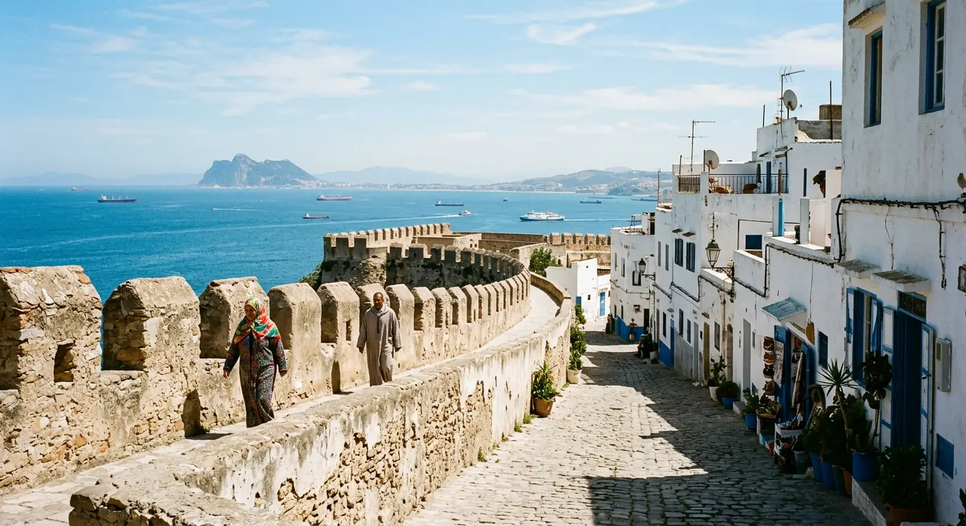 View of the Strait of Gibraltar from Tangier's Kasbah, the recommended area to stay for Ibn Batouta Stadium visitors