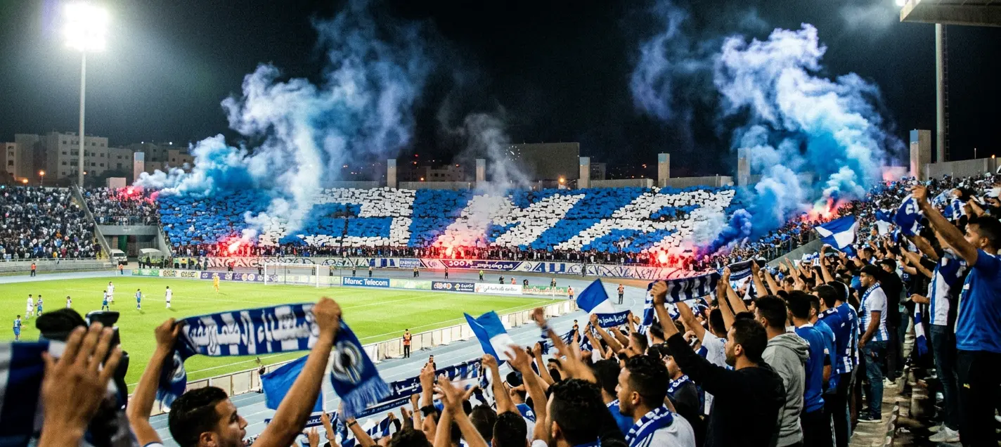 Ultras Hercules tifo display, IR Tanger supporters at Ibn Batouta Stadium, Tangier