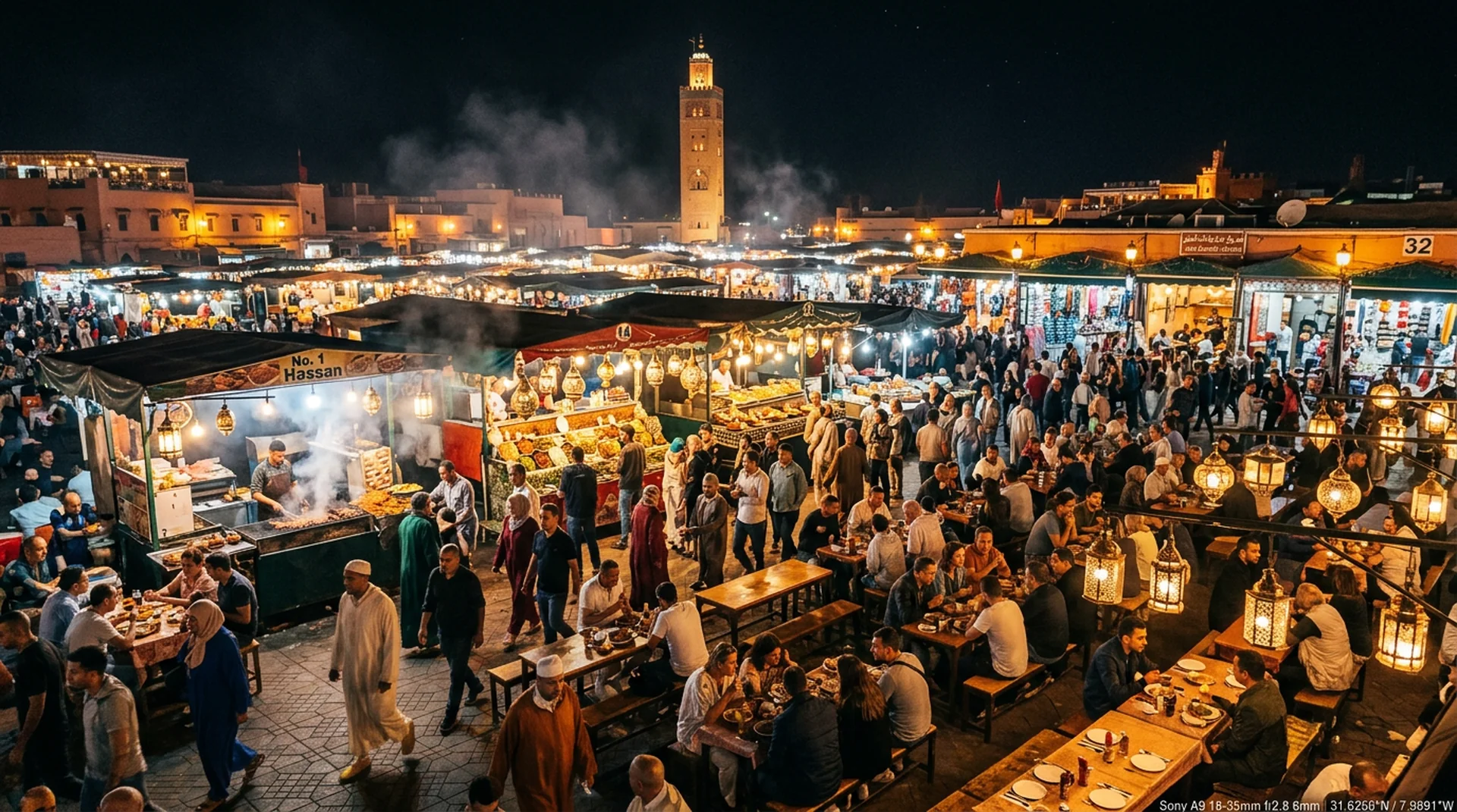 Jemaa el-Fnaa square at night Marrakech
