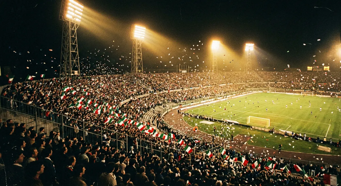 Crowd celebration at Santiago Bernabéu Stadium during the 1982 FIFA World Cup final