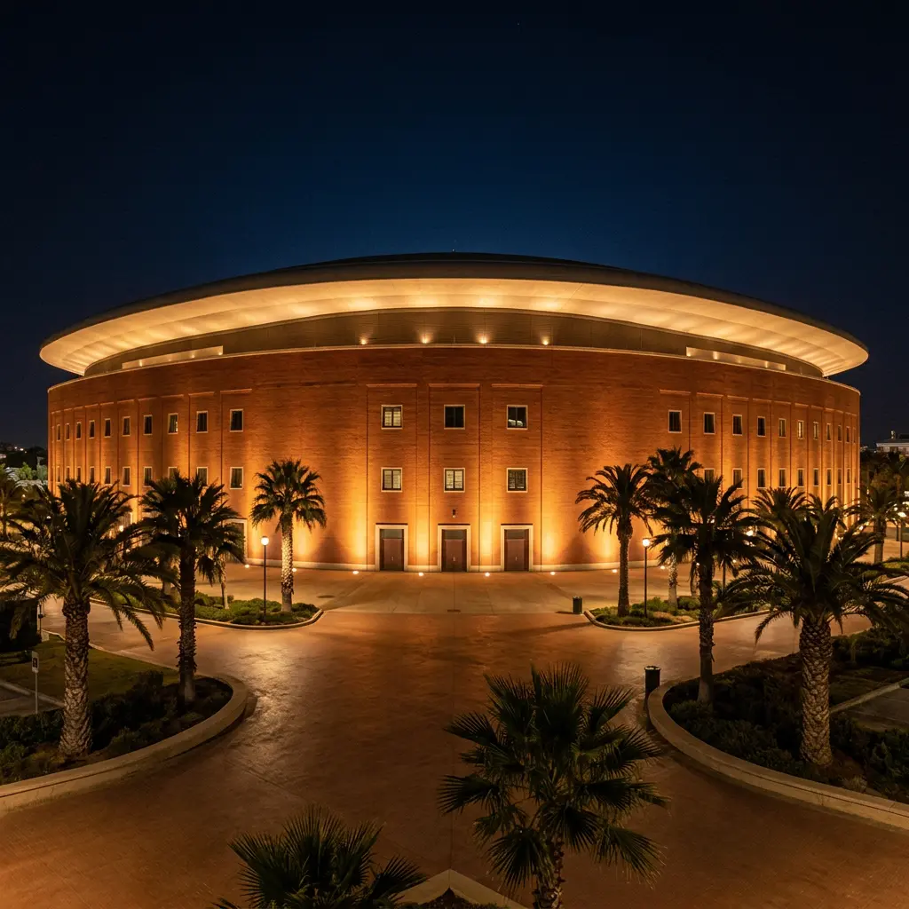 La Cartuja Stadium illuminated at night, Seville