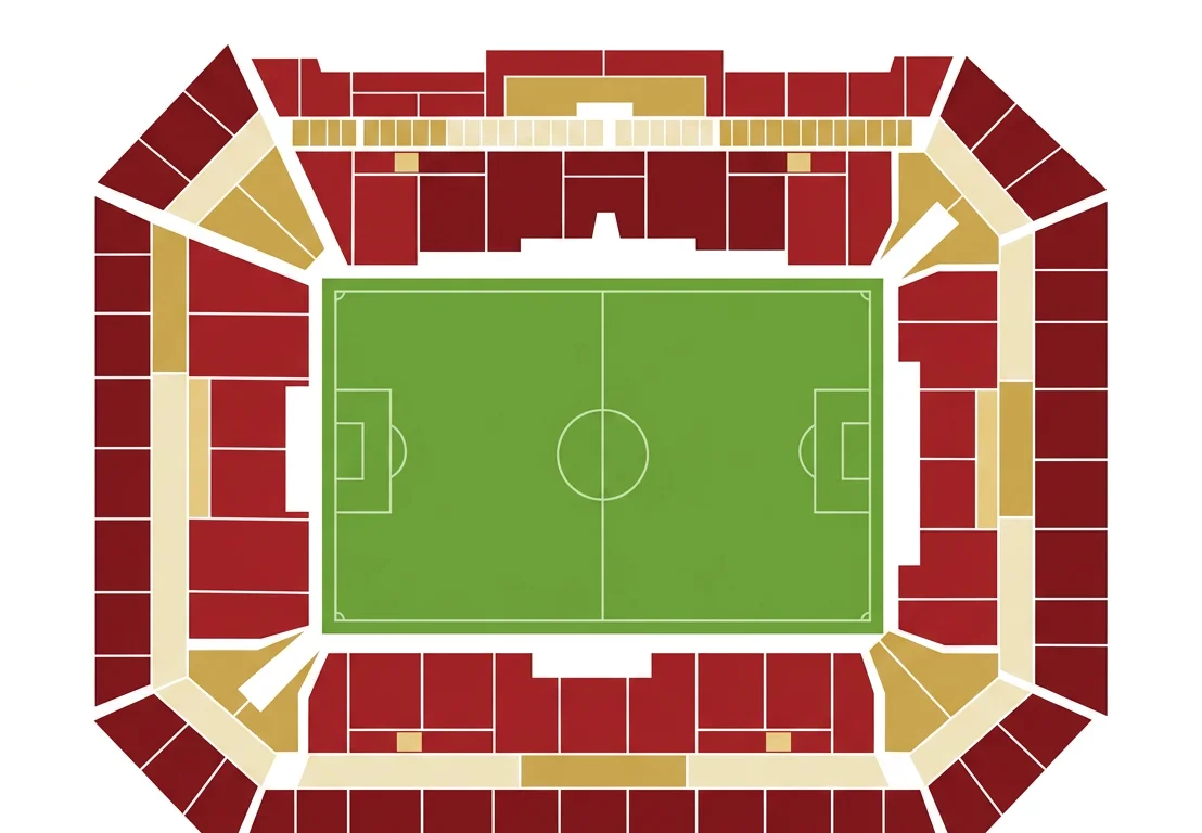Generic seating zone diagram of RCDE Stadium, showing the main stand, corporate tribuna, and the two end sections