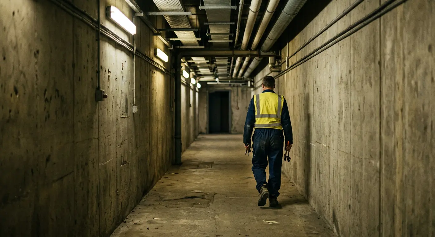 A service tunnel corridor beneath RCDE Stadium's stands