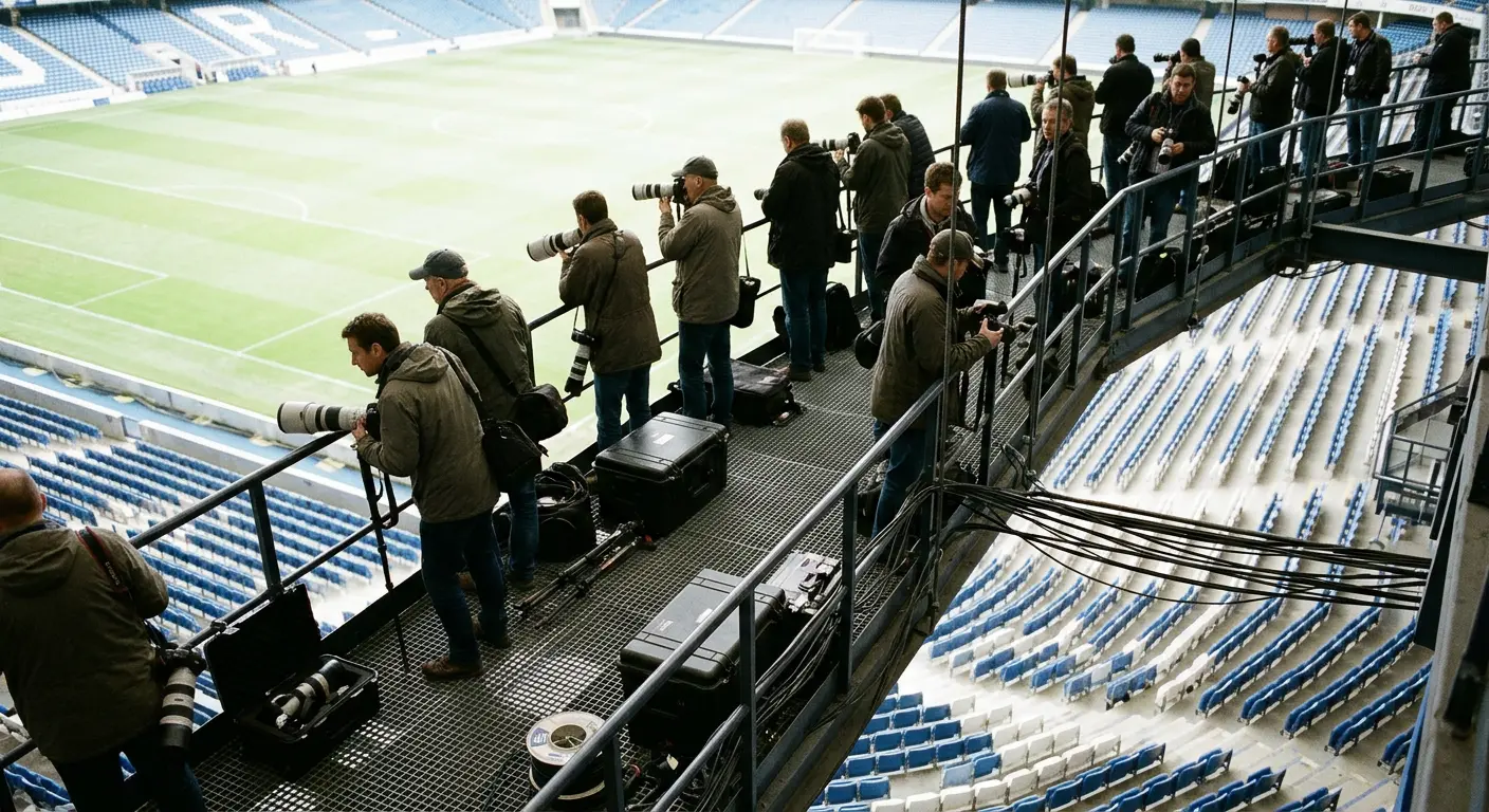 Press and photographer gantry overlooking the pitch at Reale Arena
