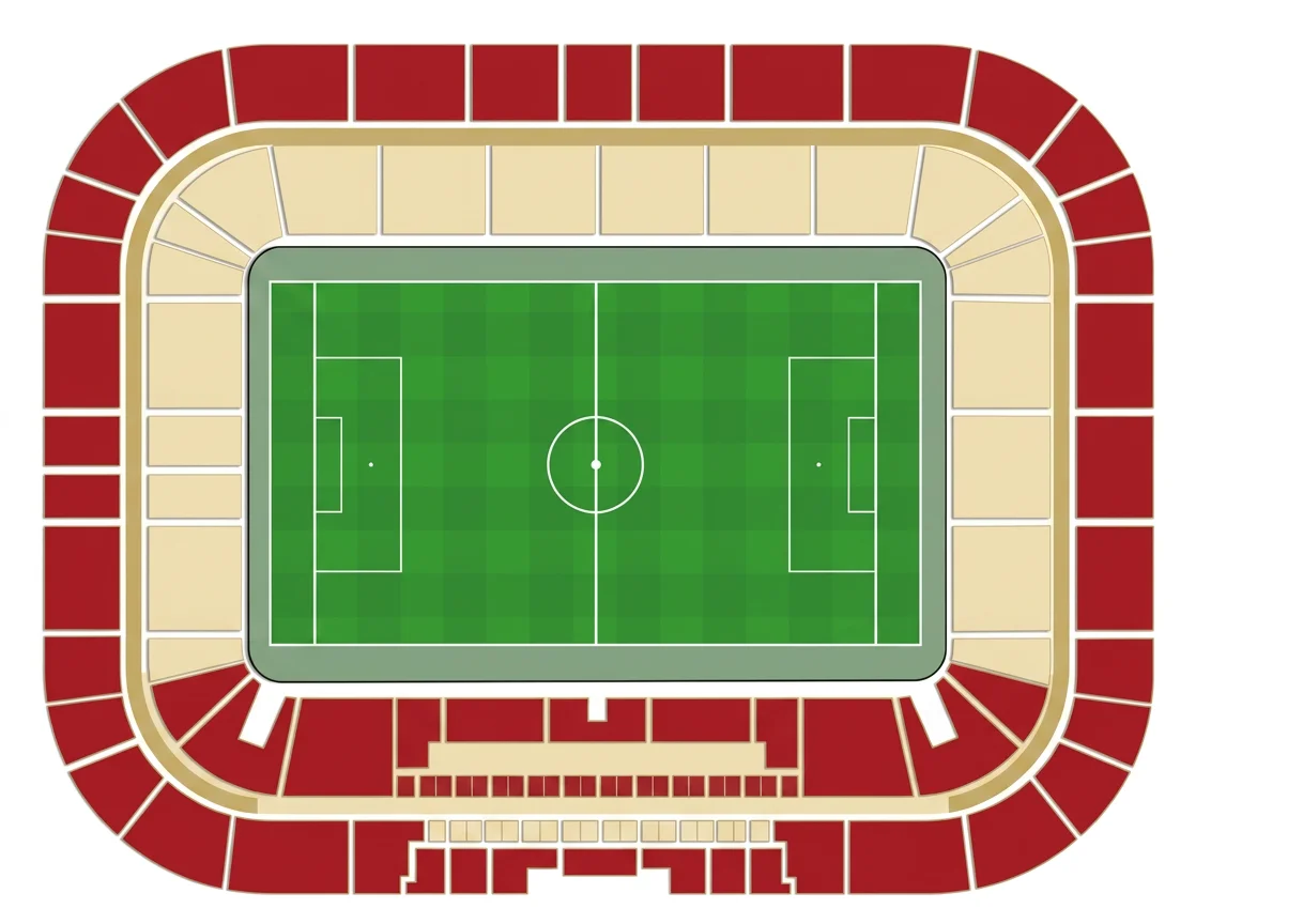 Generic seating zone diagram of Reale Arena, showing the main stand, opposite side, and the two end stands